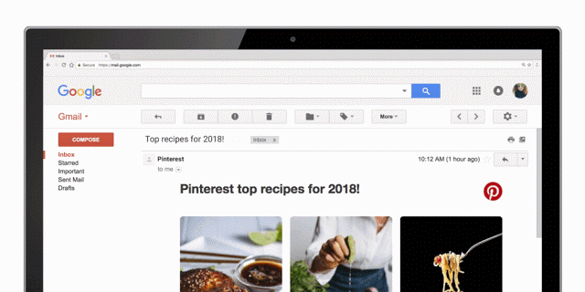 Pinterest AMP email in Gmail