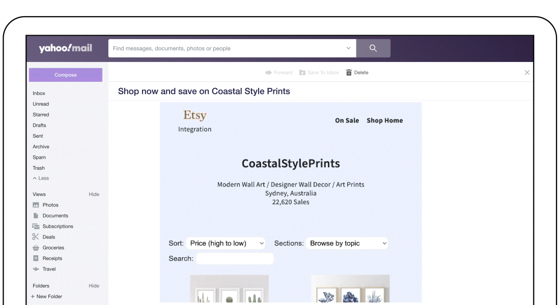AMP eCommerce email in Yahoo! Mail
