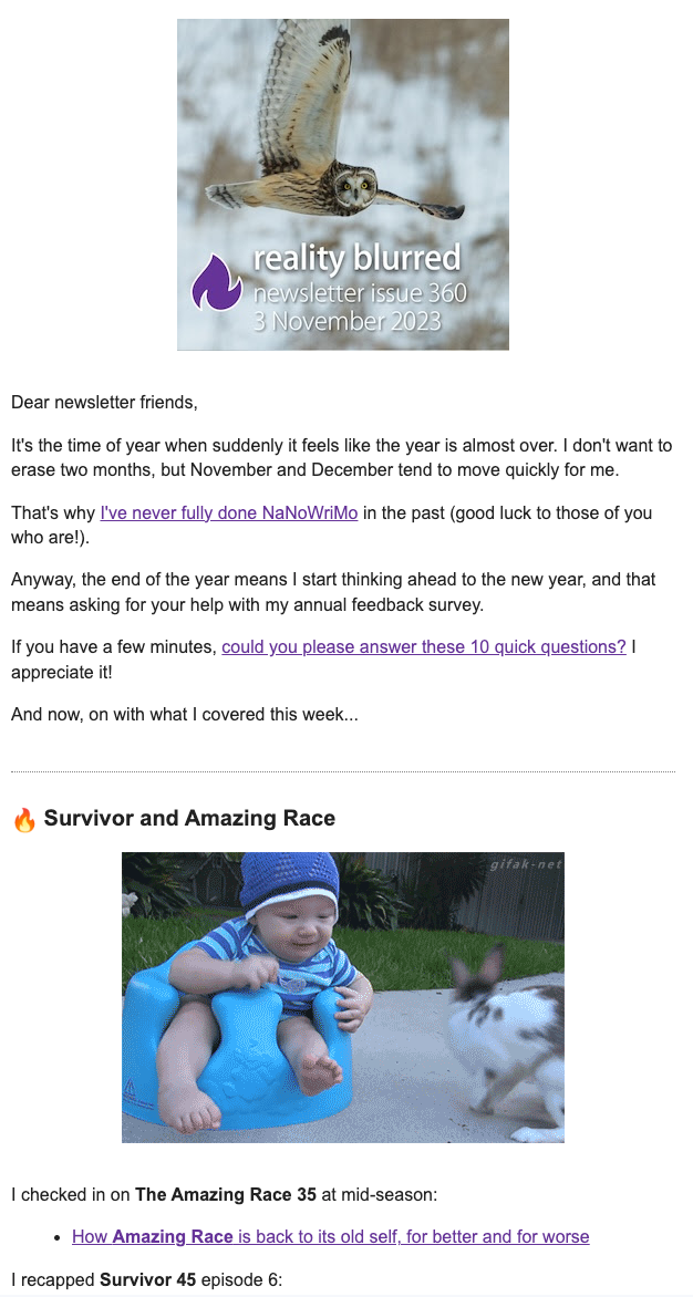 Andy's newsletter uses clear sections and gifs to create a sense of structure and flow.